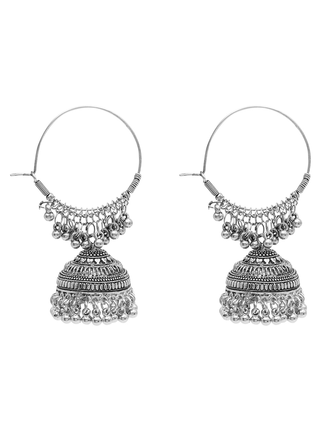Antique Silver Plated Oxidised Traditional Large Sized Jhumka Jhumki Bali With Pearls Earrings for Women (SJE_60_D2)