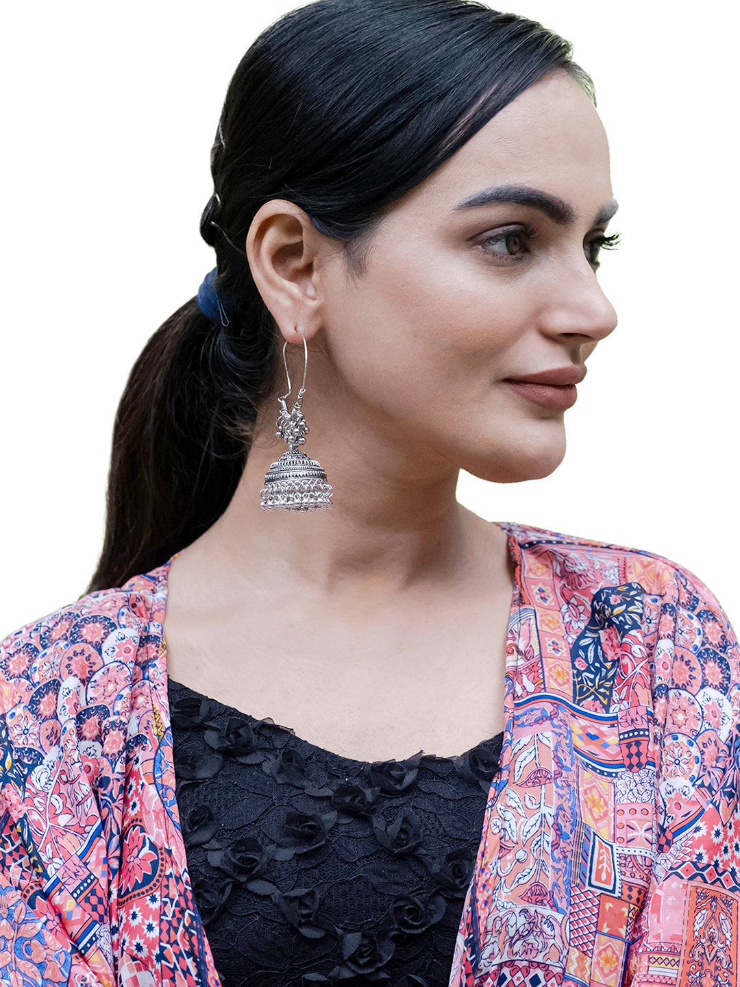 Antique Silver Plated Oxidised Traditional Large Sized Jhumka Jhumki Bali With Pearls Earrings for Women (SJE_60_D2)