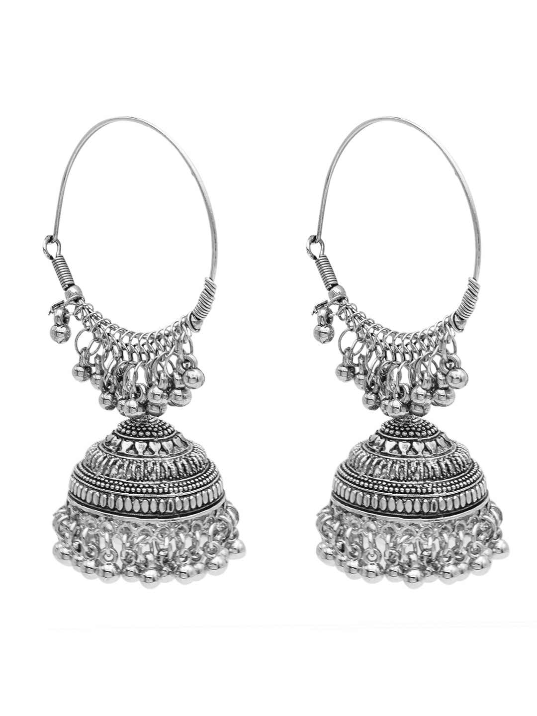 Antique Silver Plated Oxidised Traditional Large Sized Jhumka Jhumki Bali With Pearls Earrings for Women (SJE_60_D2)