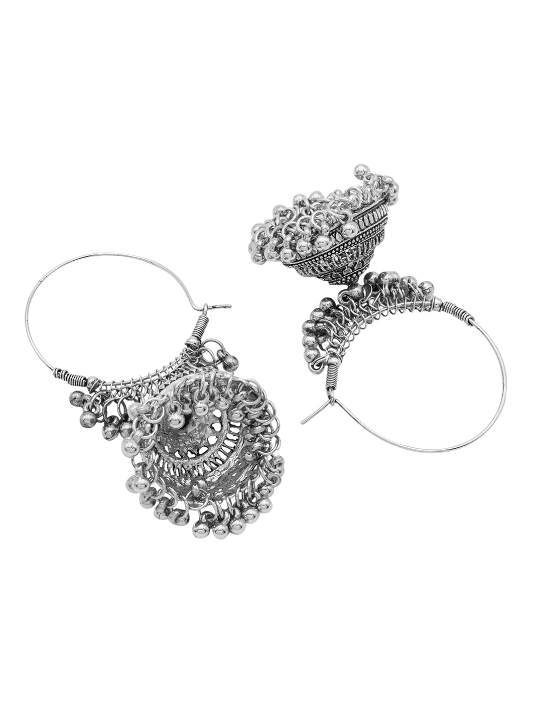 Antique Silver Plated Oxidised Traditional Large Sized Jhumka Jhumki Bali With Pearls Earrings for Women (SJE_60_D2)