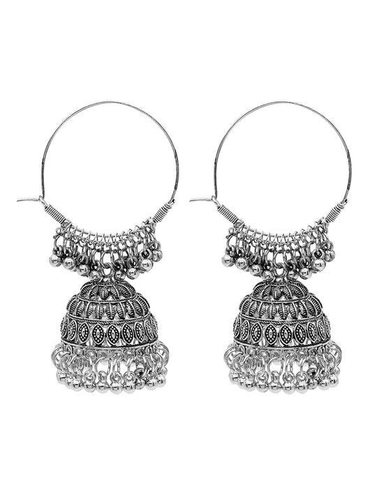 Antique Silver Plated Oxidised Traditional Large Sized Jhumka Jhumki Bali Pearls Earrings for Women (SJE_60_D3)