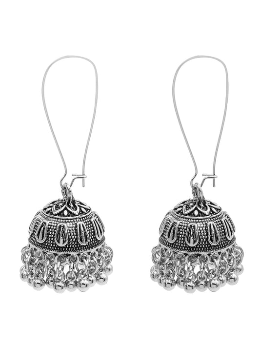 Antique Silver Plated Oxidised Traditional Design Small Sized Jhumka Jhumki With Pearls Earrings for Women (SJE_61_D2)