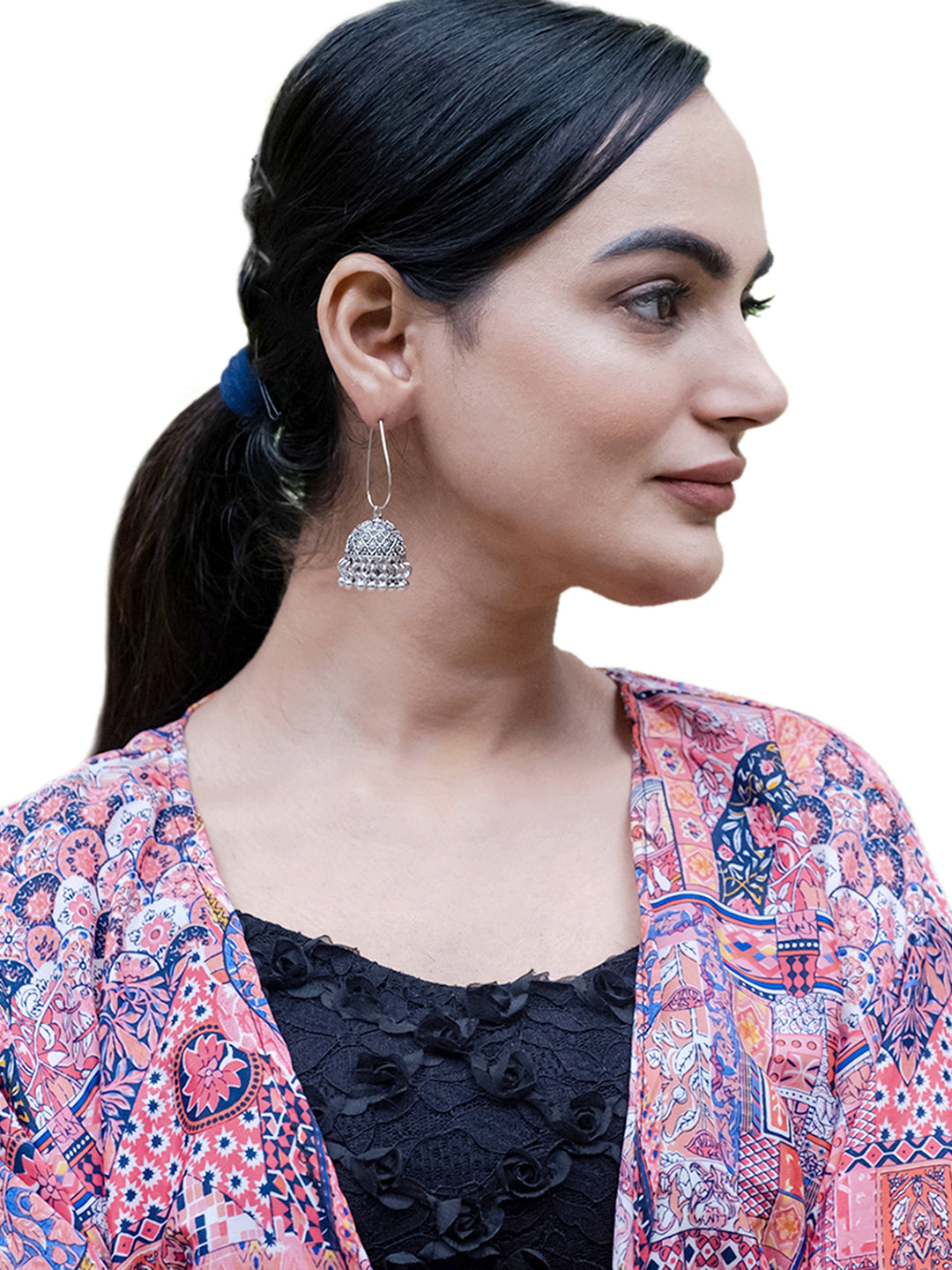 Antique Silver Plated Oxidised Traditional Design Small Sized Jhumka Jhumki With Pearls Earrings for Women (SJE_61_D2)