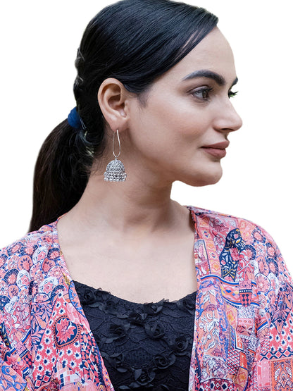 Antique Silver Plated Oxidised Traditional Design Small Sized Jhumka Jhumki With Pearls Earrings for Women (SJE_61_D2)