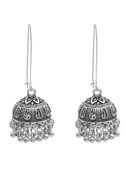 Antique Silver Plated Oxidised Traditional Design Small Sized Jhumka Jhumki With Pearls Earrings for Women (SJE_61_D2)