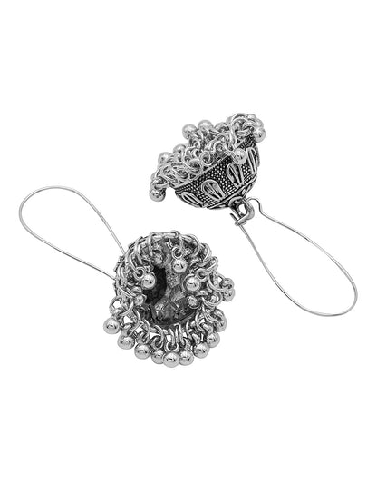 Antique Silver Plated Oxidised Traditional Design Small Sized Jhumka Jhumki With Pearls Earrings for Women (SJE_61_D2)