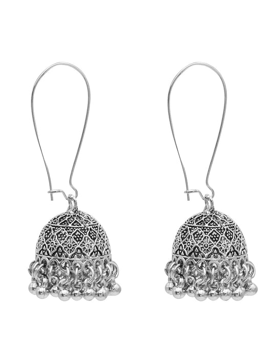 Antique Silver Plated Oxidised Traditional Design Small Sized Jhumka Jhumki With Pearls Earrings for Women (SJE_61_D3)
