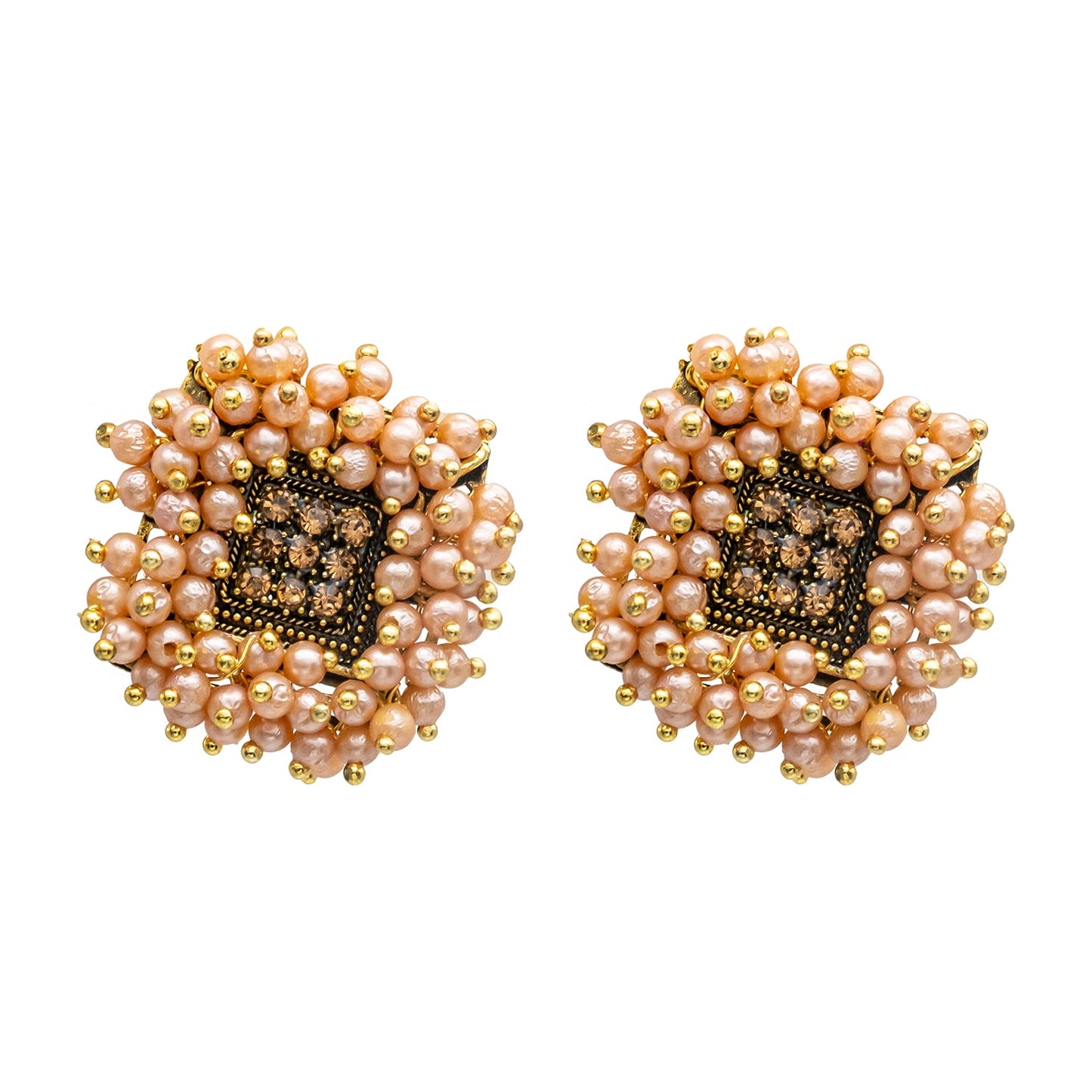 Traditional Indian Antique Gold Plated Pearl Clusterd CZ,Crystal Studded Stud Earring For Women (SJE_62_S)
