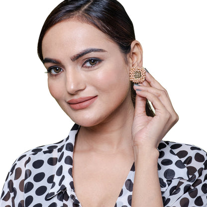 Traditional Indian Antique Gold Plated Pearl Clusterd CZ,Crystal Studded Stud Earring For Women (SJE_62_S)