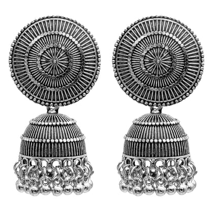 Traditional Indian Antique Silver CZ, Crystal Studded Jhumka Earring For Women (SJE_66)