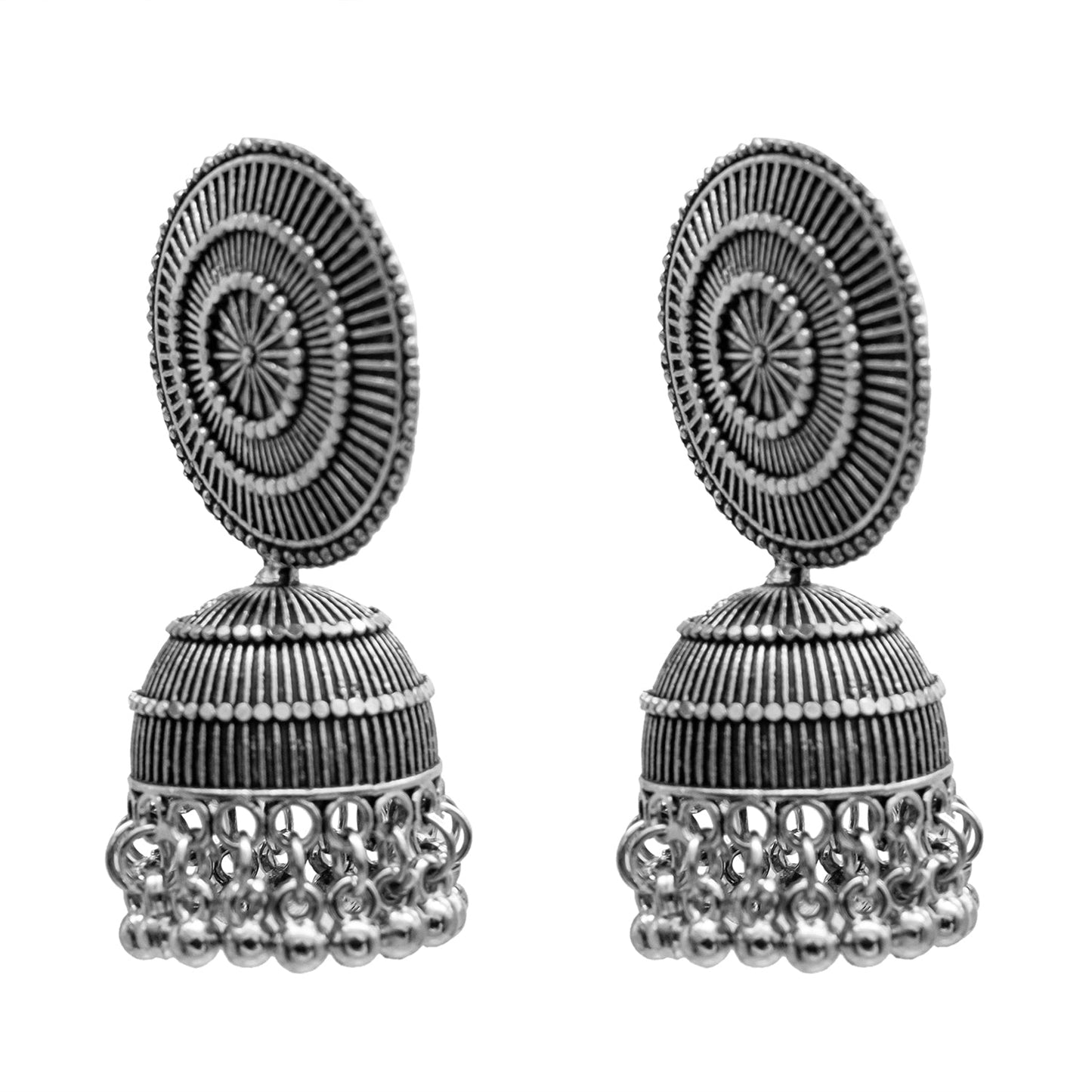 Traditional Indian Antique Silver CZ, Crystal Studded Jhumka Earring For Women (SJE_66)