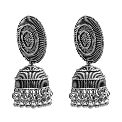 Traditional Indian Antique Silver CZ, Crystal Studded Jhumka Earring For Women (SJE_66)