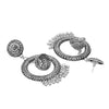 Traditional Indian Antique Silver CZ, Crystal Studded Jhumka With Chand Bali Earring For Women - Silver