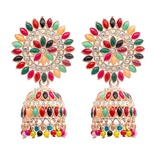 Traditional Indian Multicolour Polki CZ, Crystal Studded Jhumka Earring For Women (SJE_70)