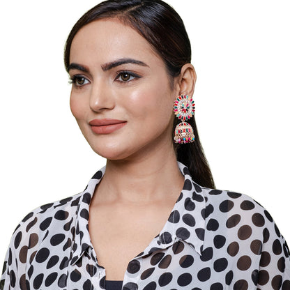 Traditional Indian Multicolour Polki CZ, Crystal Studded Jhumka Earring For Women (SJE_70)