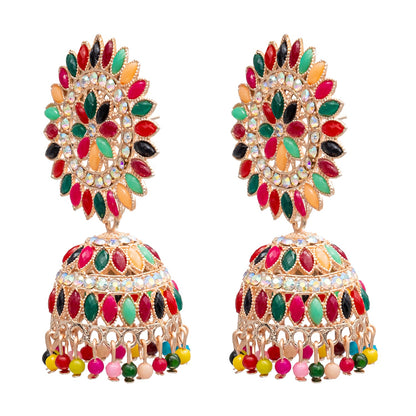 Traditional Indian Multicolour Polki CZ, Crystal Studded Jhumka Earring For Women (SJE_70)