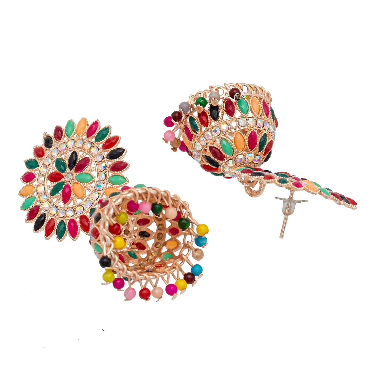 Traditional Indian Multicolour Polki CZ, Crystal Studded Jhumka Earring For Women (SJE_70)