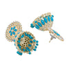 Traditional Indian Gold Plated Blue Polki CZ, Crystal Studded Jhumka Earring For Women - Blue (SJE_71_BL)