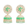 Traditional Indian Gold Plated Light Green Polki CZ, Crystal Studded Jhumka Earring For Women - Light Green (SJE_71_LG)