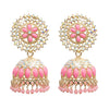 Traditional Indian Gold Plated Light Pink Polki CZ, Crystal Studded Jhumka Earring For Women - Light Pink (SJE_71_LP)