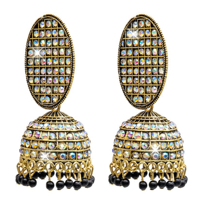 Traditional Indian Antique Gold Pleted CZ, Crystal Studded Jhumka Earring For Women (SJE_74)