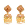 Traditional Indian Antique Gold Pleted Light Pink Colour Tassel CZ, Crystal Studded Jhumka Earring For Women- Light Pink (SJE_75_LP)