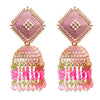 Traditional Indian Antique Gold Pleted Pink Colour Tassel CZ, Crystal Studded Jhumka Earring For Women -Pink (SJE_75_P)