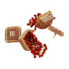 Traditional Indian Antique Gold Pleted Red Colour Tassel CZ, Crystal Studded Jhumka Earring For Women - Red (SJE_75_R)