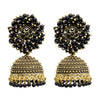 Traditional Indian Gold Plated With Black Colour CZ, Crystal Studded Jhumka Earring For Women - Black (SJE_76_BK)