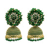 Traditional Indian Gold Plated With Green Colour CZ, Crystal Studded Jhumka Earring For Women - Green (SJE_76_G)