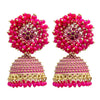 Traditional Indian Gold Plated With Pink Colour CZ, Crystal Studded Jhumka Earring For Women - Pink (SJE_76_P)