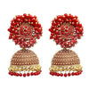 Traditional Indian Gold Plated With Red Colour CZ, Crystal Studded Jhumka Earring For Women - Pink  (SJE_76_R)