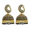 Traditional Indian Gold Plated With Black CZ, Crystal Peacock Studded Jhumka Earring For Women - Black (SJE_77_BK)