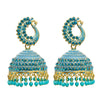 Traditional Indian Gold Plated With Blue CZ, Crystal Peacock Studded Jhumka Earring For Women - Blue (SJE_77_BL)