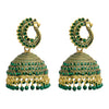 Traditional Indian Gold Plated With Green CZ, Crystal Peacock Studded Jhumka Earring For Women - Green (SJE_77_G)