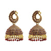 Traditional Indian Gold Plated With Maroon CZ, Crystal Peacock Studded Jhumka Earring For Women - Maroon (SJE_77_M)