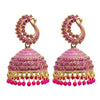 Traditional Indian Gold Plated With Pink CZ, Crystal Peacock Studded Jhumka Earring For Women - Pink (SJE_77_P)