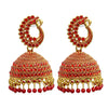 Traditional Indian Gold Plated With Red CZ, Crystal Peacock Studded Jhumka Earring For Women - Red (SJE_77_R)