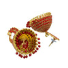 Traditional Indian Gold Plated With Red CZ, Crystal Peacock Studded Jhumka Earring For Women - Red (SJE_77_R)