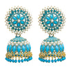 Traditional Indian Gold Plated With Blue Colour Polki CZ, Crystal Studded Jhumka Earring For Women - Blue (SJE_78_BL)