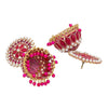 Traditional Indian Gold Plated With Dark Pink Colour Polki CZ, Crystal Studded Jhumka Earring For Women - Dark Pink (SJE_78_DP)