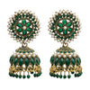 Traditional Indian Antique Gold Plated With Green Colour Polki CZ, Crystal Studded Jhumka Earring For Women - Green (SJE_78_G)