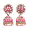 Traditional Indian Gold Plated With Light Pink Colour Polki CZ, Crystal Studded Jhumka Earring For Women - Light Pink (SJE_78_LP)