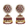 Traditional Indian Gold Plated With Maroon Colour Polki CZ, Crystal Studded Jhumka Earring For Women - Maroon (SJE_78_M)