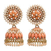 Traditional Indian Gold Plated With Orange Colour Polki CZ, Crystal Studded Jhumka Earring For Women - Orange (SJE_78_O)