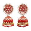 Traditional Indian Gold Plated With Red Colour Polki CZ, Crystal Studded Jhumka Earring For Women - Red (SJE_78_R)