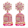 Traditional Indian Gold Plated With Pink Colour CZ, Crystal Studded Jhumka Earring For Women - Pink (SJE_79_P)