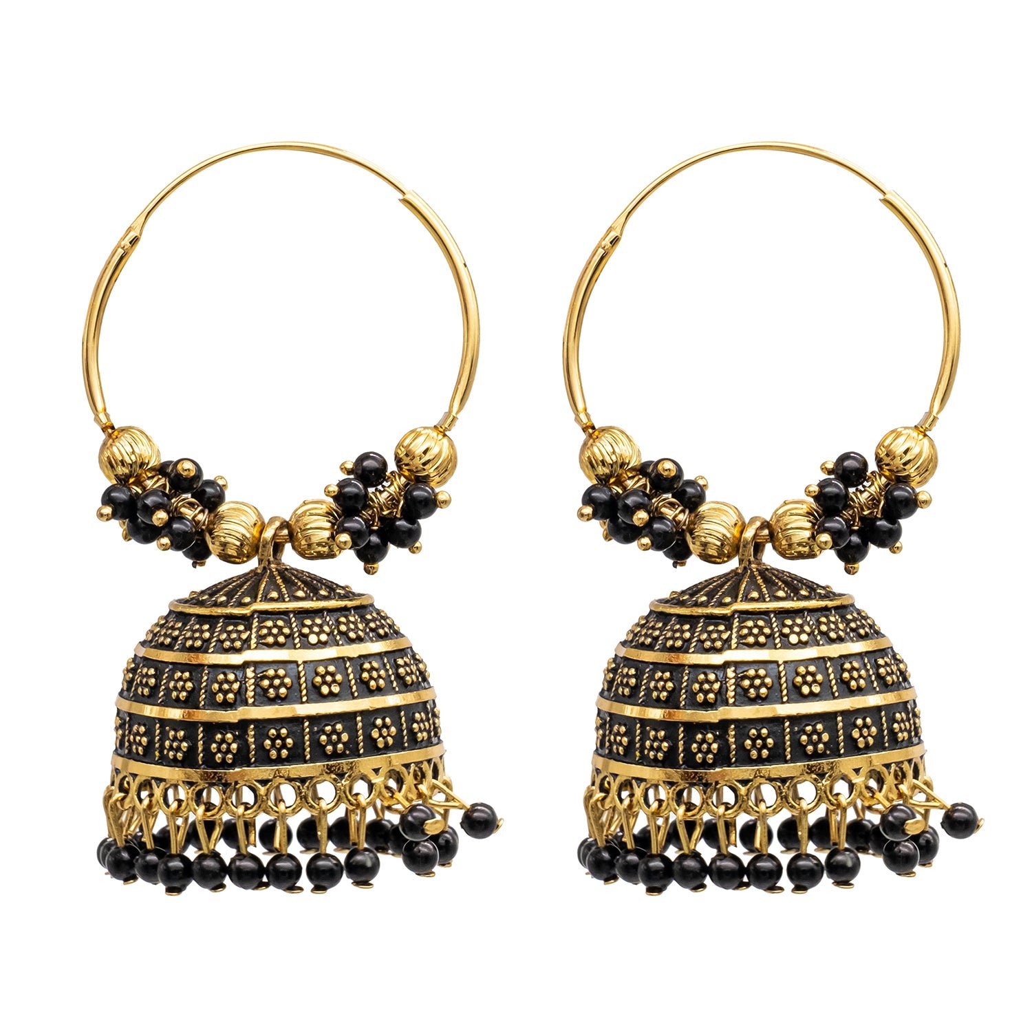 Gold-plated Ethnic Indian earrings with Jhumki design and CZ crystals. |  Pearlings Designer Collection