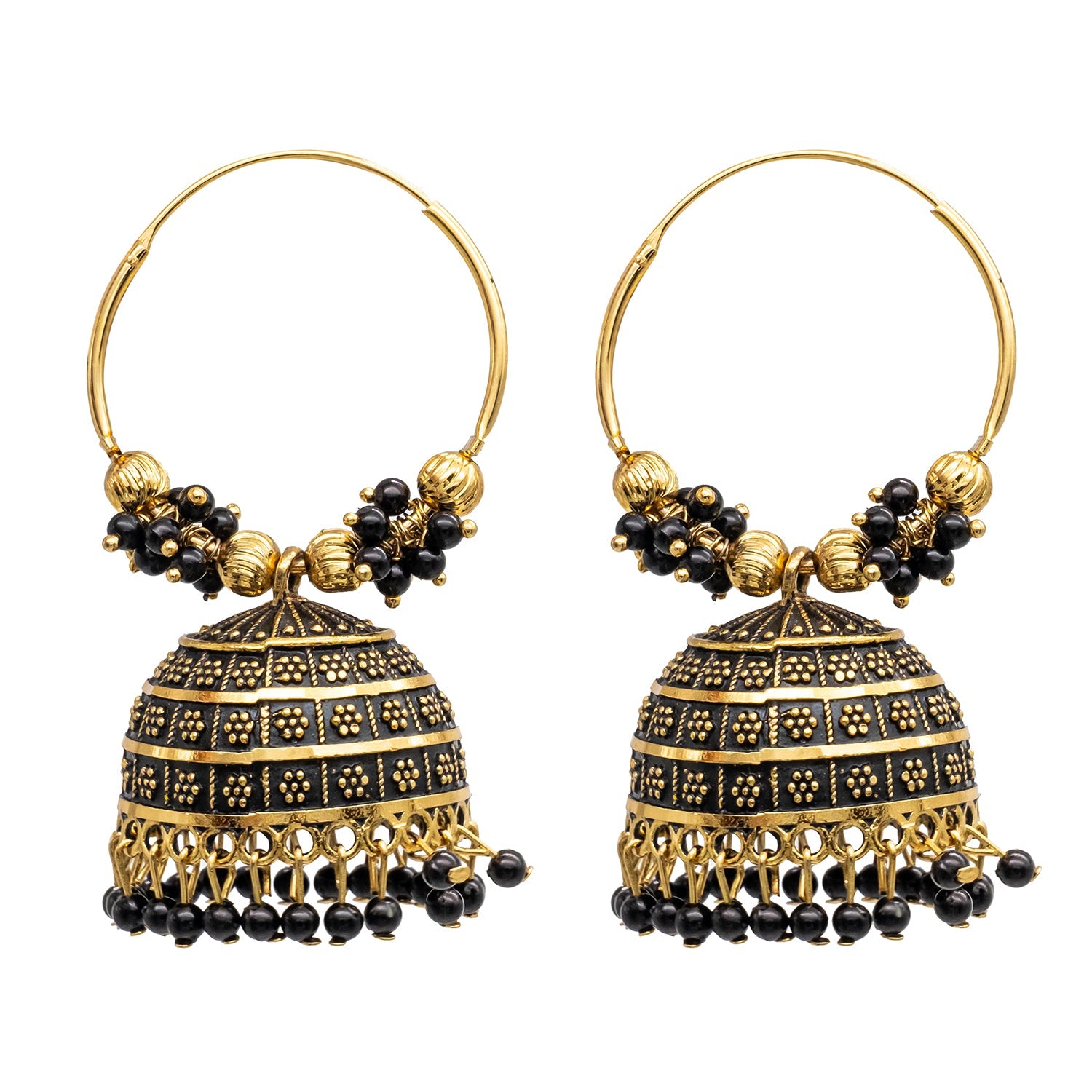 oxidized Gold Indian earrings ( Long Jhumka) Dangle Earrings , Black Beads  | eBay