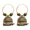 Traditional Indian Gold Plated With Black Colour CZ, Crystal Studded Jhumka Chand Bali Earring For Women -Black (SJE_80_BK)